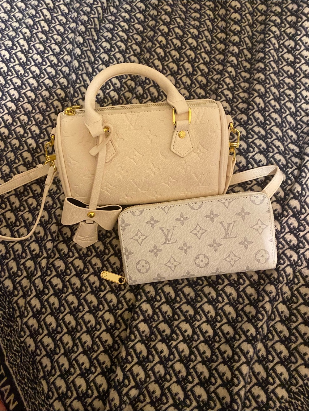 Louis Vuitton Cream Mini Satchel with Matching Monogram Wallet